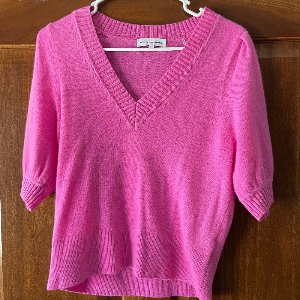 White and Warren 100% Cashmere Short Sleeve Sweater XS
